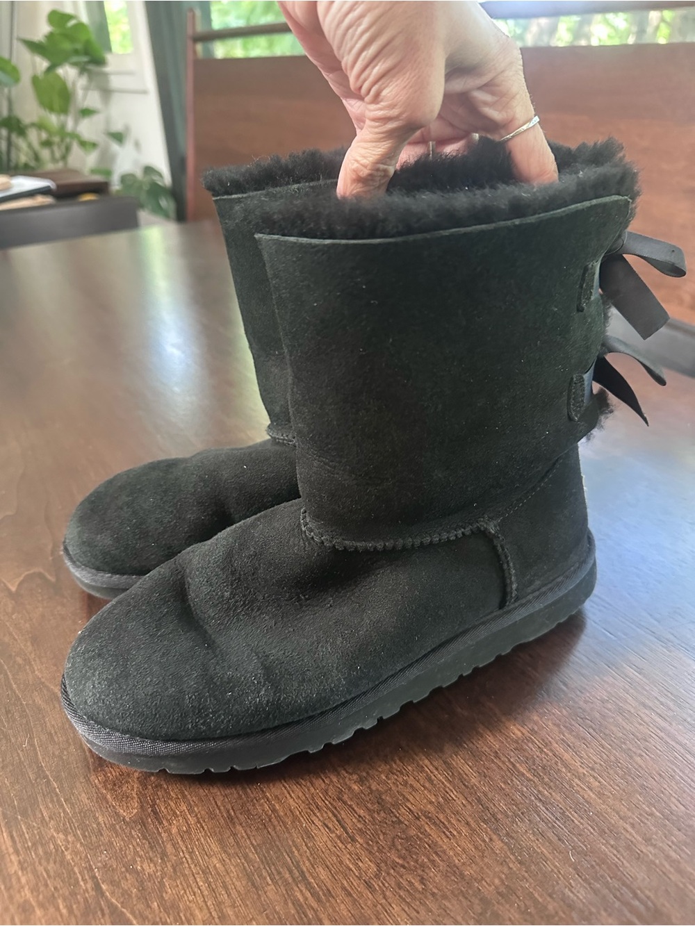 UGG Black Bailey Bow II Shearling Lined Suede Winter Boots 6